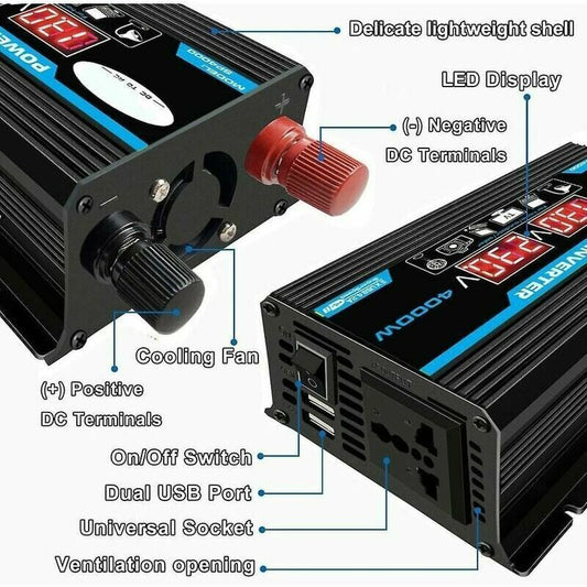 4000W Car Inverter Converter Charger Adapter 12V to 220V or 110V with Dual USB V1237-ZY-528-280