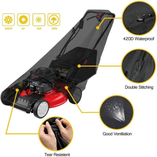 Waterproof Lawn Mower Cover 190T with Drawstring and Storage Bag Anti UV Dustproof, 187.96 x 99 x 63.5cm V1237-ZY-528-298