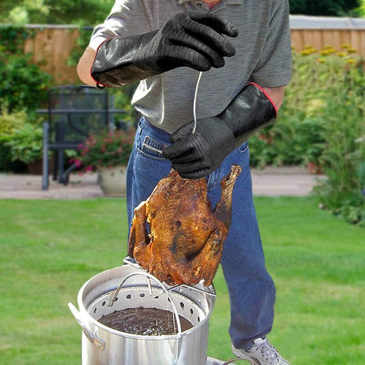 BBQ Gloves Waterproof Heat Resistant Turkey Fryer Cooking Gloves with Non Slip Textured Handle, 18 Inch V1237-ZY-528-313