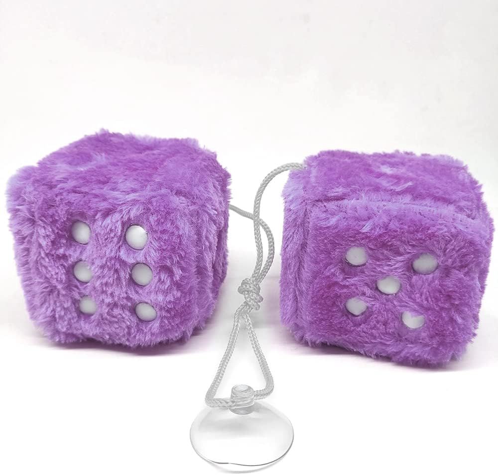 Pair 3" White with Black Dots Mirror Fuzzy Plush Dice, White and Black Soft Plush Car Decorative Hanging V1250-B0B1QK5TS3