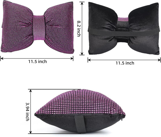 2 PCS Bling Car Pillows,Rhinestones Bowknot Car Headrest Pillow,Car Neck Pillow for Driver Relax V1250-B0CHVC82Y4