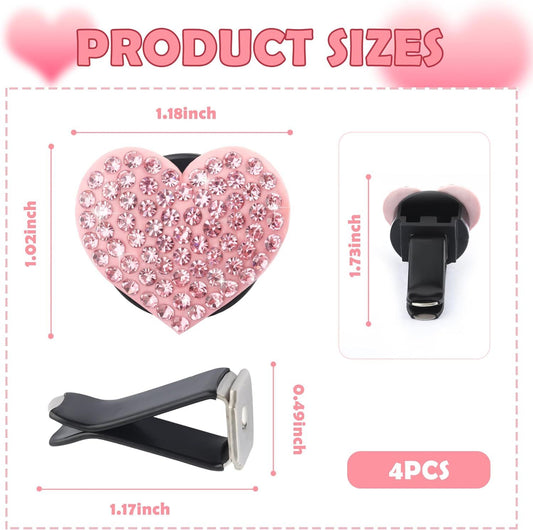 4PCS Heart-Shaped Car Vent Clips with Rhinestone,Bling Air Vent Clips Car Decorations,Premium Shiny Car Clips V1250-B0CZD6VT3Q