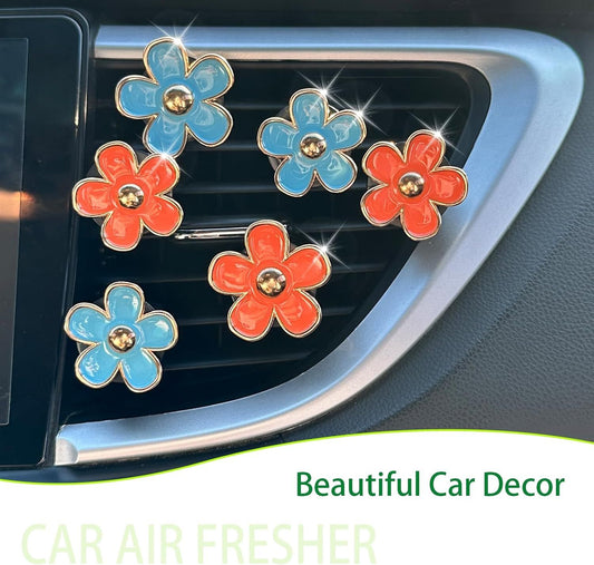 Flower Car Accessories,6pcs Daisy Car Air Freshener Vent Clips,3.3cm/3cm Blue Orange Flowers Decor,Refillable V1250-B0D47L62HJ
