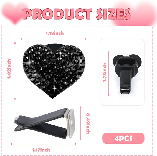 4PCS Heart-Shaped Car Vent Clips with Rhinestone,Bling Air Vent Clips Car Decorations,Premium Shiny Car Clips V1250-B0F1XKFCVR