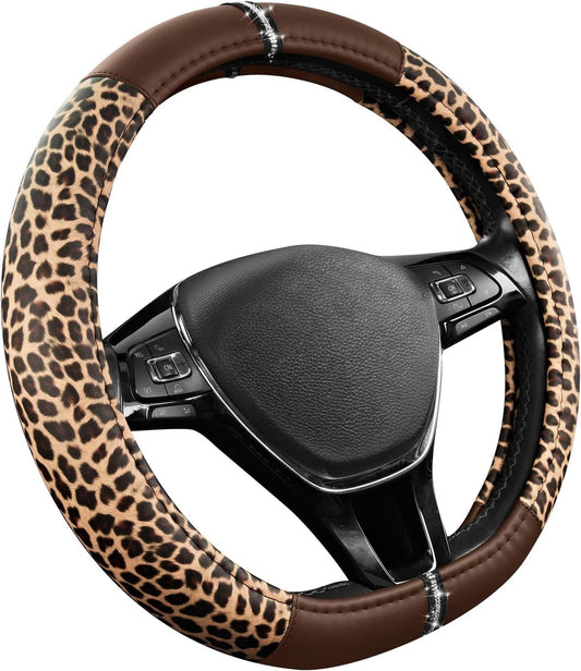 Leopard Steering Wheel Cover for Women, Cute Anti-Slip Microfiber Leather, Fits D Shape Flat Bottom Steering V1250-B0FXWYQ2PQ