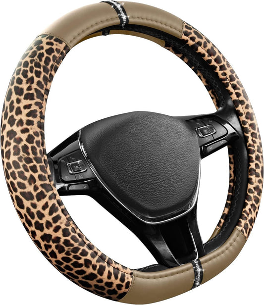 Leopard Steering Wheel Cover for Women, Cute Anti-Slip Microfiber Leather, Fits D Shape Flat Bottom Steering V1250-B0FXX18LMJ