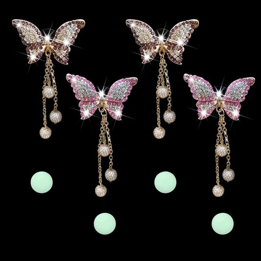 4 in 1 Bling Butterfly Aromatherapy Air Vent Clips, Diamond Pearl Pendant Butterfly Car Air Fresheners, Cute V1250-QLSC014