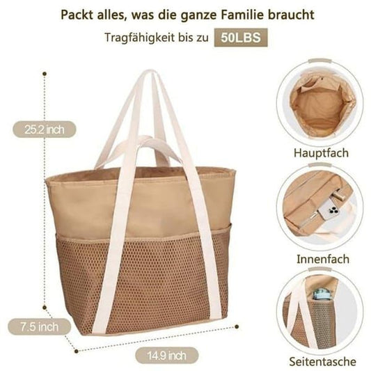 Waterproof Beach Bag for Women with Zipper Sand-Resistant Design Shoulder Strap, Perfect for Beach and V1250-QLSC032-STD-BROWN