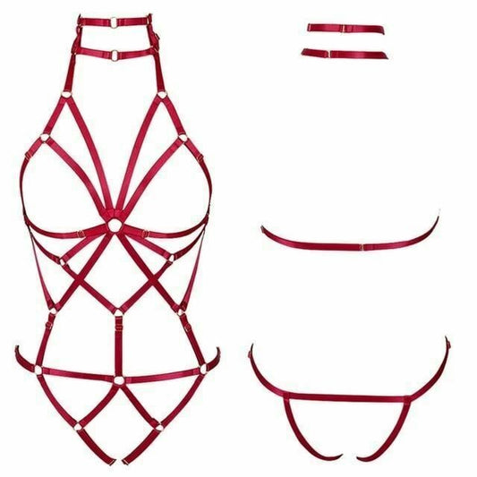 House Of Dasein Red Elastic Sexy Harness Bondage Body Cage Accessories Erotic Lingerie Women Bdsm - Wine Red V1257-15368890187842