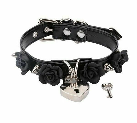 House Of Dasein Bdsm Collar Spikes Flowers Choker Necklaces Slave Play Owned Submissive - Black With Silver V1257-15424821755970