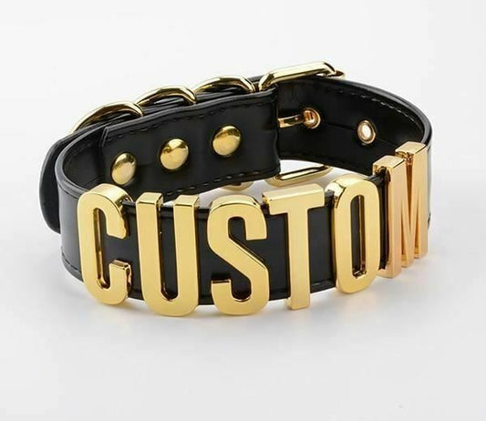 House Of Dasein Bdsm Submissive Collar Custom Word 4 To 6 Letters Slave Play Kink - Black With Gold V1257-15429141266498