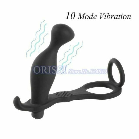 House Of Dasein Anal Vibrator Cock Ring Testicle Male Prostate Massager - Black - Model I V1257-16063316590658
