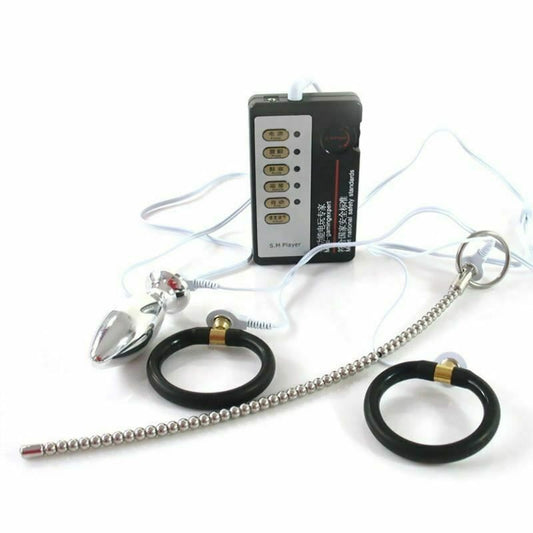 House Of Dasein Black Cock Ring Anal Plug Urethral Sound Electric Electro Sex Stimulation Play - Black V1257-16225484931138