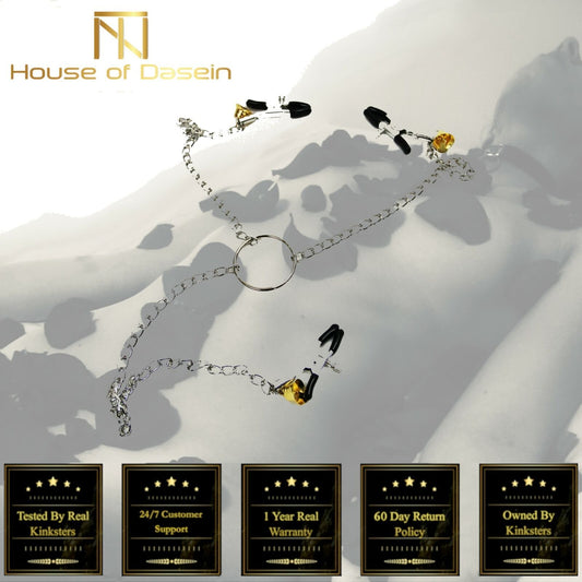 House Of Dasein Nipple Clamps Clit Long Chain Bells Bdsm Bondage Restraints - Black V1257-16512321454146
