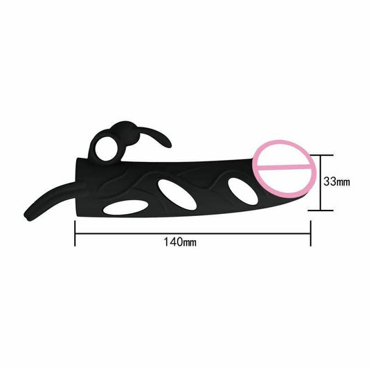 House Of Dasein Black Penis Sleeve With Cock Ring Rabbit Clitoral Vibrator Pretty Love - Black V1257-16584744992834