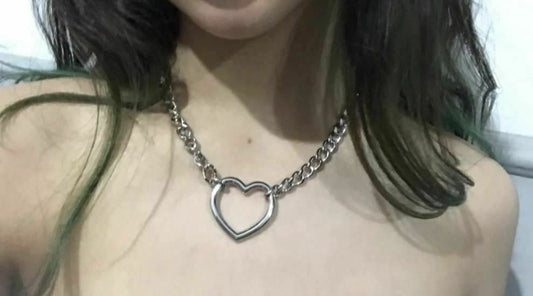 House Of Dasein Women Sexy Harajuku Silver Heart Link Chain Necklace Bdsm Choker Collar - M V1257-30306401026186