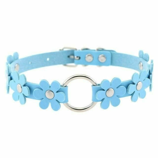 House Of Dasein Flower Choker Animal Friendly Collar 14 Colours Bdsm Submissive - Blue V1257-30368870924426