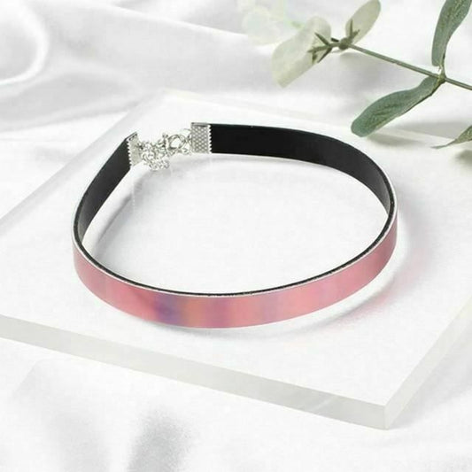 House Of Dasein Bdsm Day Collar Holographic Choker Submissive Pu Leather Necklace - Pink V1257-30369045872778