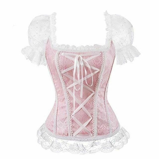 House Of Dasein Sexy Pink Lace Short Sleeve Corset Top Style Corselet - Pink - Xxl V1257-30469024678026