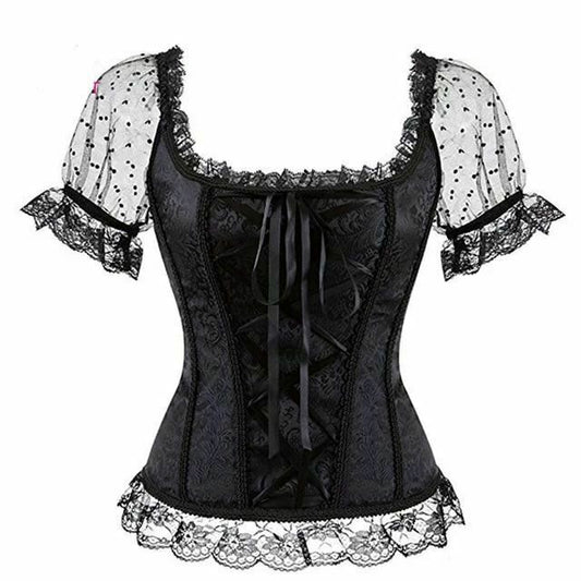 House Of Dasein Sexy Pink Lace Short Sleeve Corset Top Style Corselet - Black - Xxl V1257-30469025071242