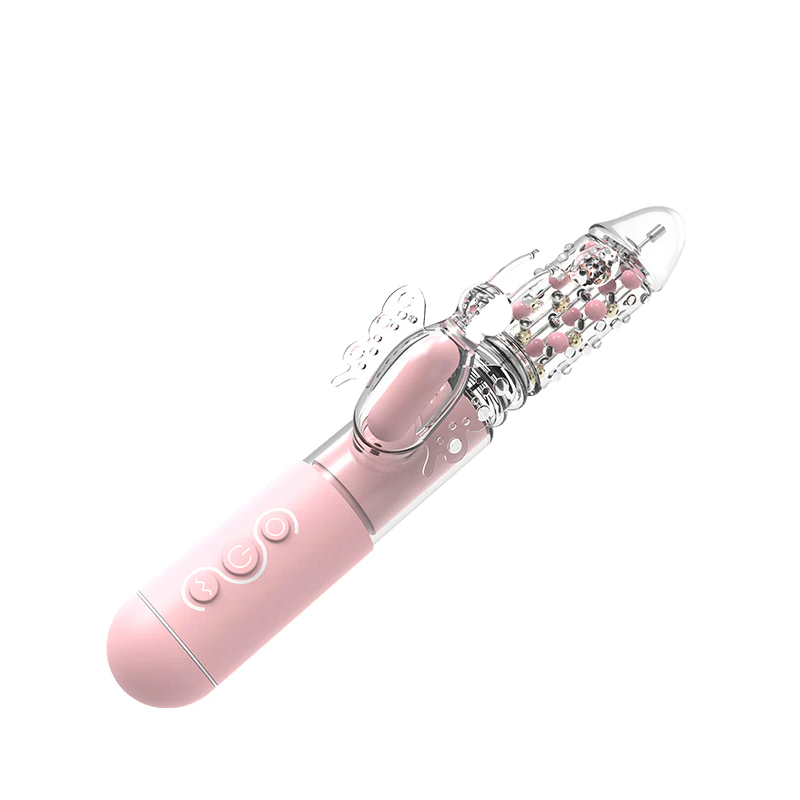 House Of Dasein Butterfly Rabbit Vibrator Telescopic Thrusting Rotating Beads Clit Stimulator - Pink V1257-31194870644874