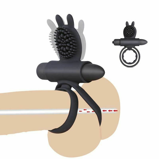 House Of Dasein Cock Mini Vibrator Silicone Vibrating Double Penis Ring - Black V1257-31196267806858