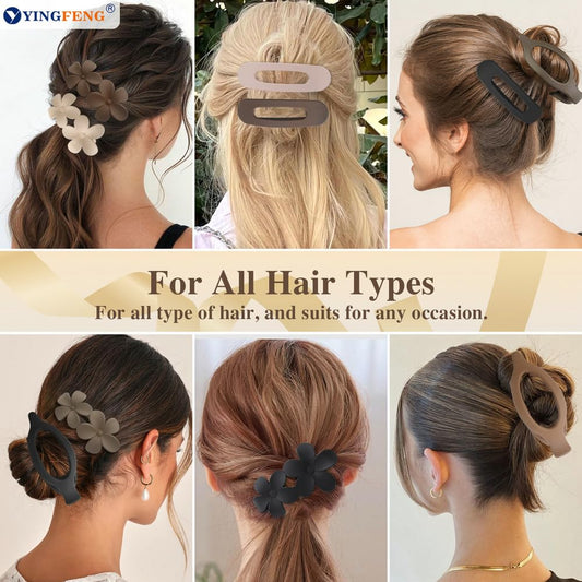 12 Pcs Neutral Colors Flat Hair Clips, Flat Claw Clip for Women, Matte Non-Slip Flower Claw Clips for Thin V1258-DP02-A-103