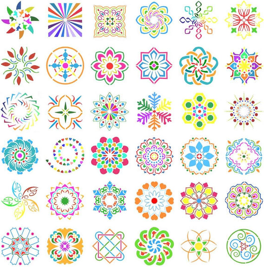 36 Pack Mandala Stencils (3.6x3.6 Inch) Dotting Painting Template Stencil Set for Perfect DIY Art Projects V1258-DP02-A-1030