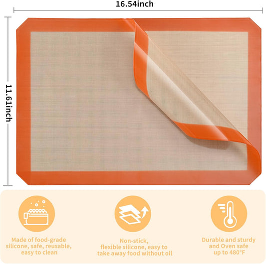 2-Pack Silicone Baking Mats - Non-Stick Reusable BPA-Free Oven Liners, 100% Food-Grade Silicone, Fit Half V1258-DP02-A-1047