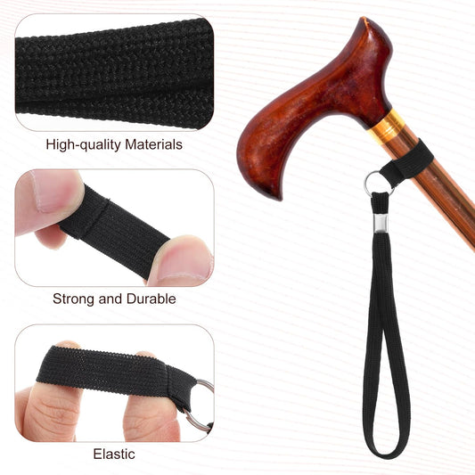 5PCS Walking Cane Wrist Strap Replacement, Black Adjustable Wrist Strap Lanyard Elastic Loop Universal V1258-DP02-A-1054