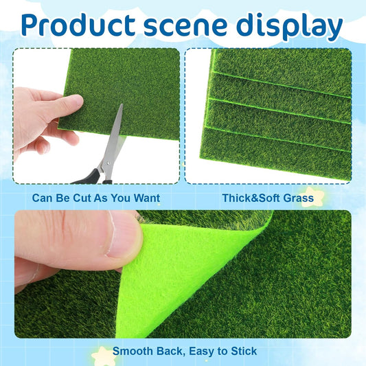 Xindojuz 4 Packs Fake Grass Decor, Artificial Grass for Crafts, Fairy Garden Turf, Diorama Supplies Miniature V1258-DP02-A-1067