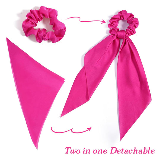 Knotted Bow Scrunchies 2 PCS Silk Scarf Scrunchies Ponytail Holders Hairs Ribbons Ponytail Scarf Knotted Bow V1258-DP02-A-1074