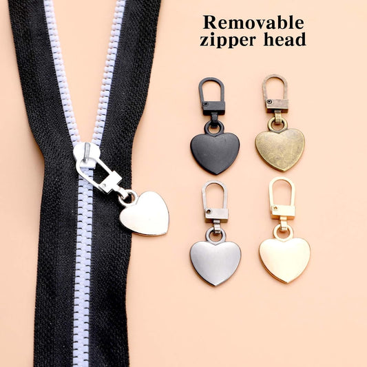 Xinjoduz 10 PCS Zipper Pull Charm, 1.6 Inch Heart Shaped Zipper Replacement Detachable Metal Zipper Pull Tabs V1258-DP02-A-1095