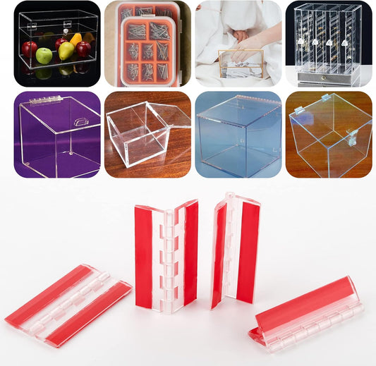 4 Pcs Acrylic Hinge 75x45 mm,Transparent Plastic Continuous Piano Hinge,Self-Adhesive,Suitable for DIY Drawer V1258-DP02-A-1109