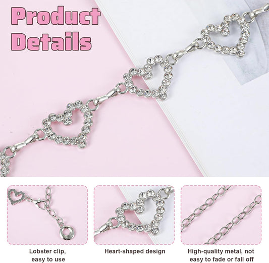 Xindojuz Heart Chain Belts for Women, 48" Fashion Waist Chain Rhinestone Flower Girls Belt, Adjustable Metal V1258-DP02-A-1120
