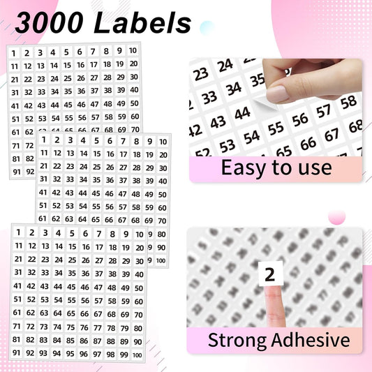 STARLIBOO 1 to 100 Consecutive Number Stickers, 0.4 inch Square Small Number Stickers Labels for Inventory, V1258-DP02-A-1128