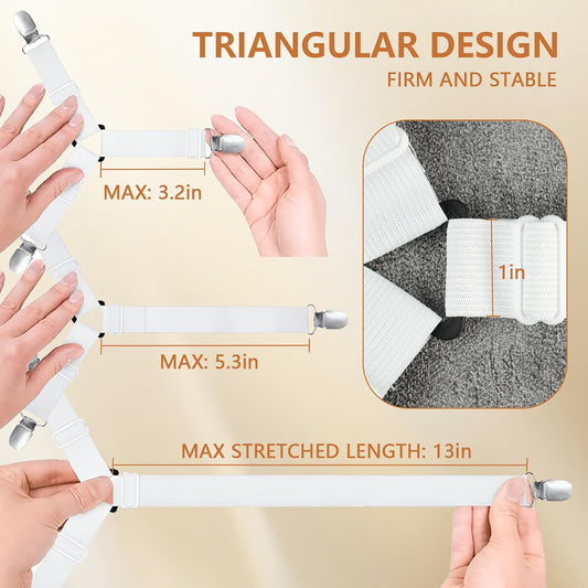4PCS Bed Sheet Straps with l Clips, Adjustable Elastic Fitted Sheet Holders for Corners, Keep Bedding V1258-DP02-A-1169
