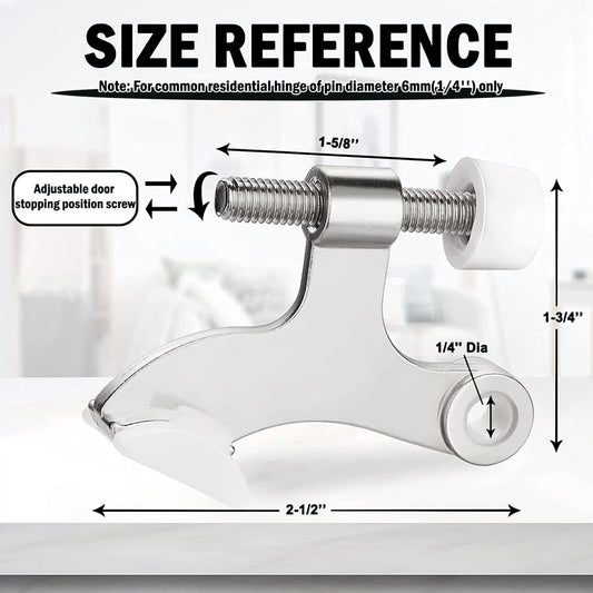 Hinge Pin Door Stopper, 2 Pcs Heavy Duty Hinge Pin Stopper, Adjustable Door Stopper with White Rubber Bumper V1258-DP02-A-1206