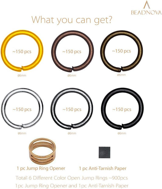 6mm Jump Rings for Keychains Assorted Colors Open Jump Rings for Jewelry Making (900Pcs) V1258-DP02-A-121