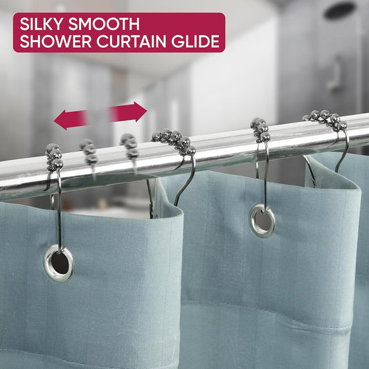 Shower Curtain Hooks Rust Proof (Set of 12) - Stainless Steel Shower Curtain Rings - Anti Slip Roller Balls V1258-DP02-A-1268
