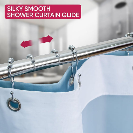 Shower Curtain Hooks Rust Proof (Set of 12) - Stainless Steel Shower Curtain Rings - Anti Slip Roller Balls V1258-DP02-A-1269