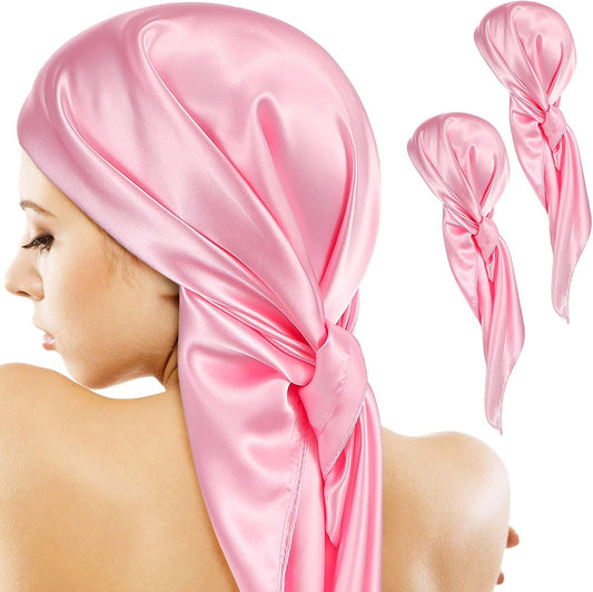 35 Inch Silky Head Scarf 2 Pcs Large Square Neck Scarf Sleeping Hair Wrapping Satin Bandana for Women V1258-DP02-A-1272
