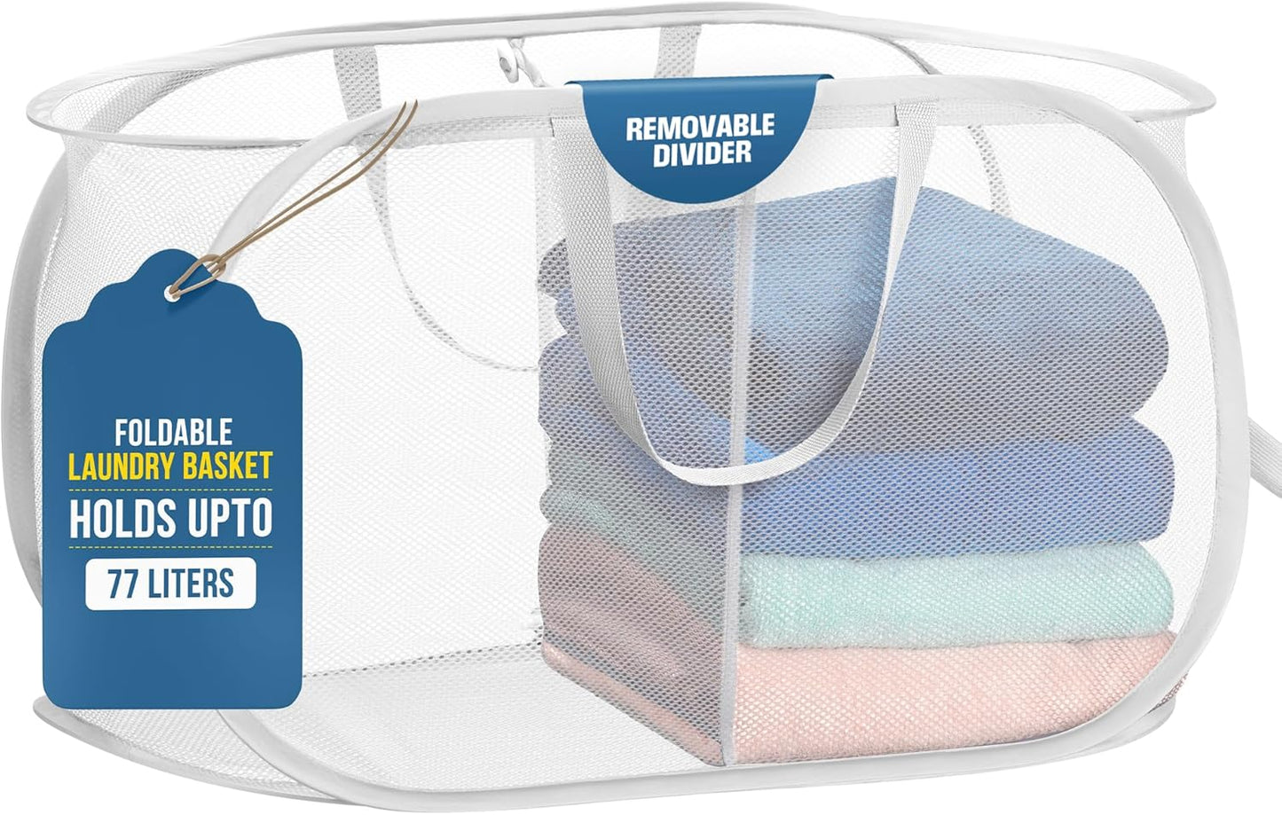 Collapsible Laundry Basket, 2-Compartment Mesh Hamper - Foldable, Space-Saving, Lightweight & Durable with V1258-DP02-A-1317