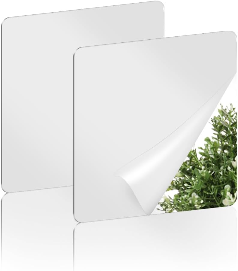 2 Pack Self Adhesive Acrylic Mirror, 2MM Flexible Plastic Mirror, Shatterproof PS Frameless Wall Mirror for V1258-DP02-A-1455
