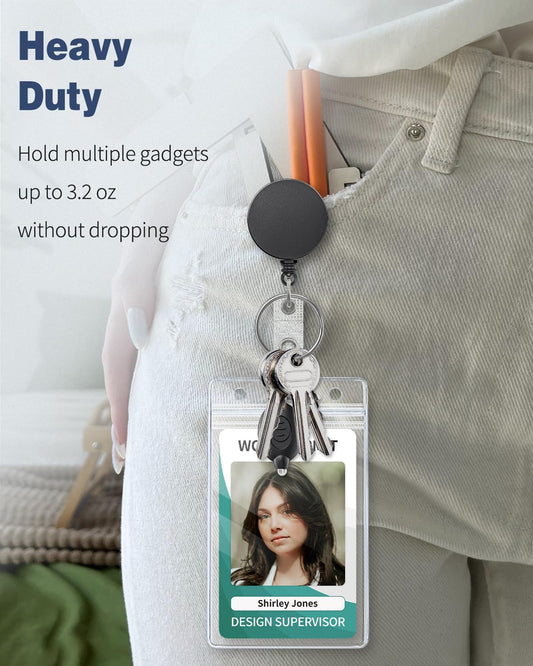 3 Pack Retractable Badge Reel with Swivel Alligator Clip Heavy Duty Retractable Keychain with Stainless Steel V1258-DP02-A-1920