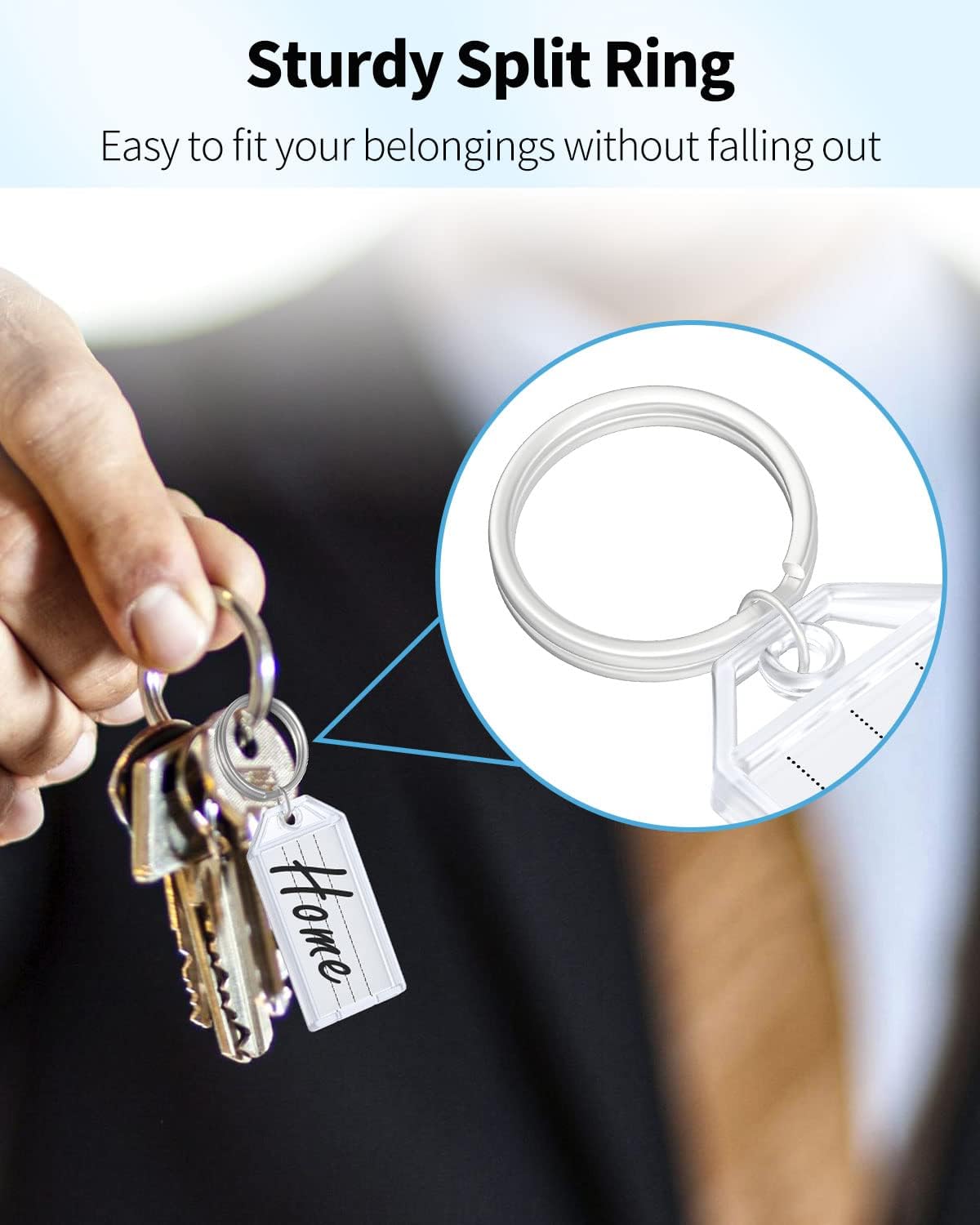 2 Inch Tough Plastic Key Tags White Item Identifiers with Blank Paper Labels Transparent Covers and Split V1258-DP02-A-1923