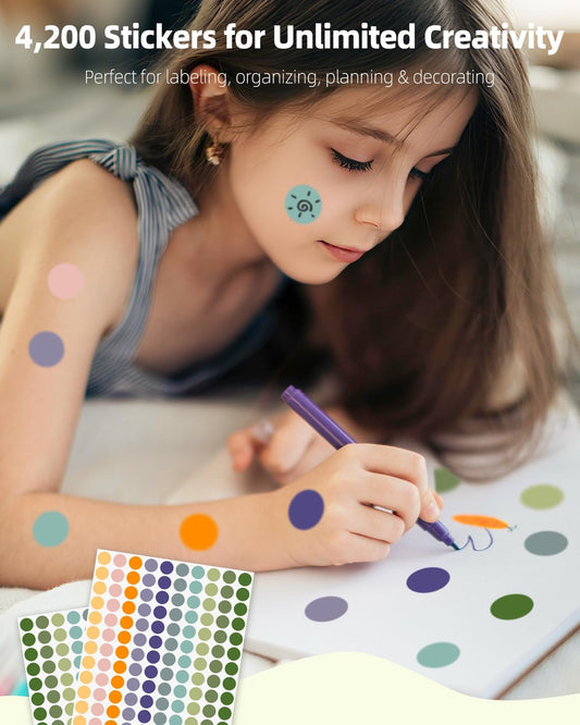 30 Sheets Color Dot Stickers, 4200 Pcs 3/4 Inch Round Stickers, Vinyl Circle Sticker Labels, Self-Adhesive V1258-DP02-A-1946
