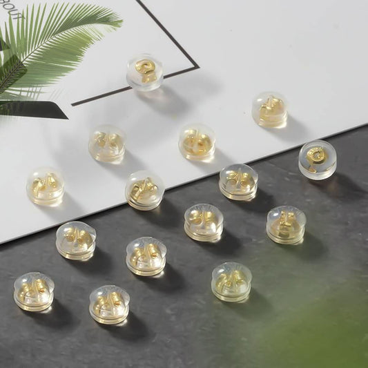 18K Gold Secure Earring Backs for Studs, 925 Silver Silicone Hypoallergenic Soft Clear Replacements, Rubber V1258-DP02-A-1971