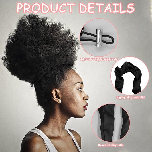3Pcs Silk Scrunchies: Adjustable Slip Black Satin Hair Ties for Thick, Curly, Natural Hair and Long Afro V1258-DP02-A-1973