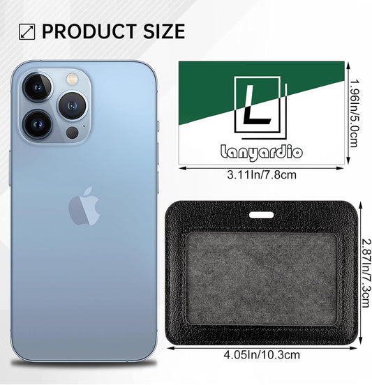 1 Pcs Leather ID Badge Holder - Horizontal, Black, Multiple Card Slots for Offices, Staff, Students, Employees V1258-DP02-A-2003
